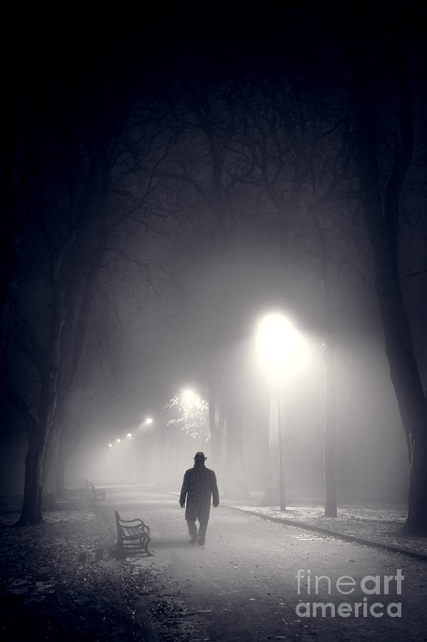 Tree Photograph - Mystery Man In Fog by Lee Avison