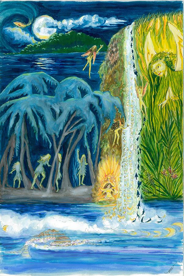 Magic Painting - Mystic Full Moon Waterfall by Marsha Walker