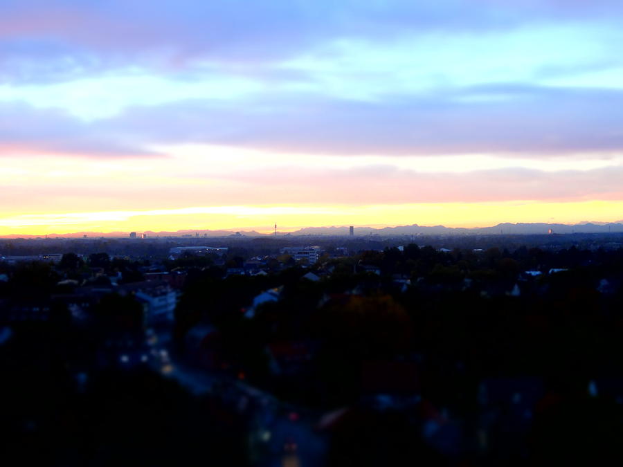 Munich Movie Photograph - Mystical Munich Skyline with Alps during Sunset II by M Bleichner