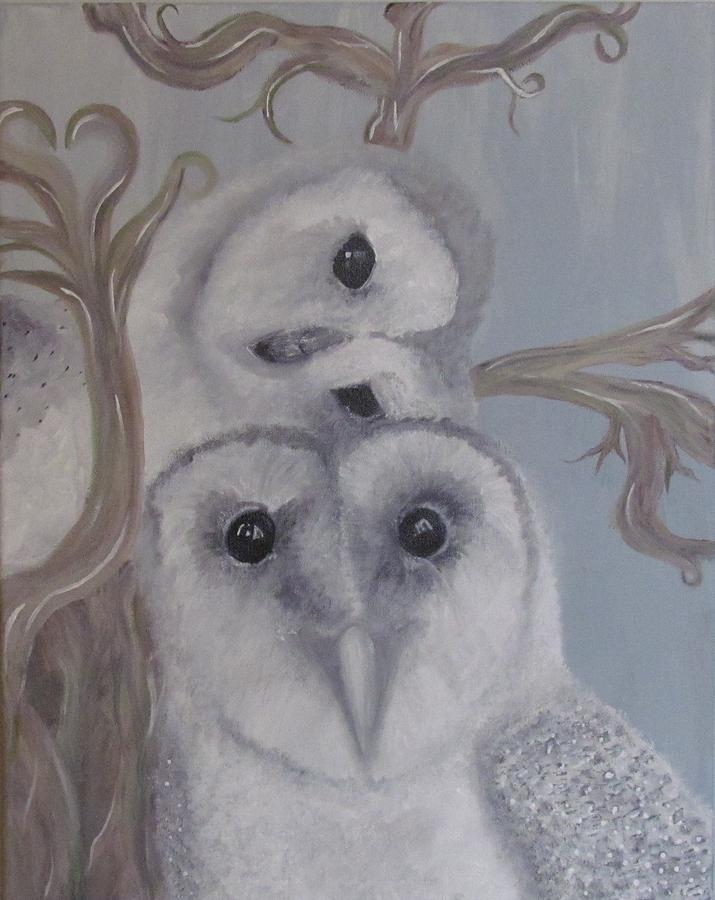 Tree Painting - Mystical Snowy Owls by Dianne Furphy