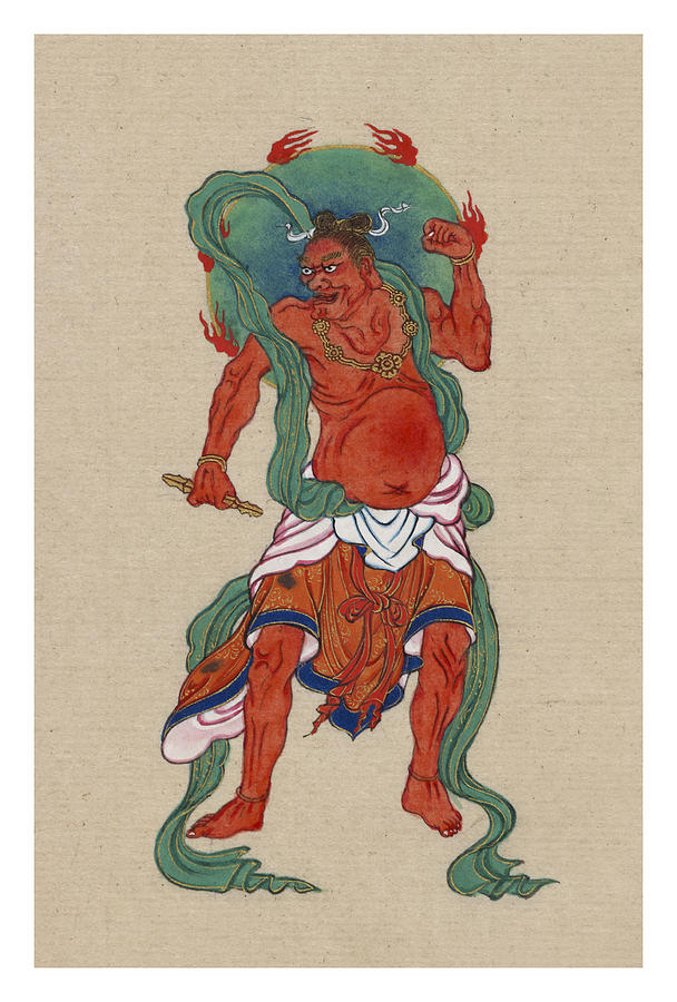 Dragon Painting - Mythological Buddhist or Hindu figure Circa 1878 by Aged Pixel