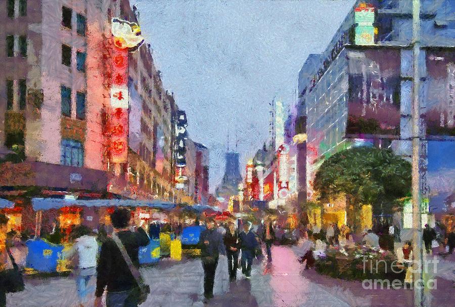 Nanjing road in Shanghai #3 Painting by George Atsametakis