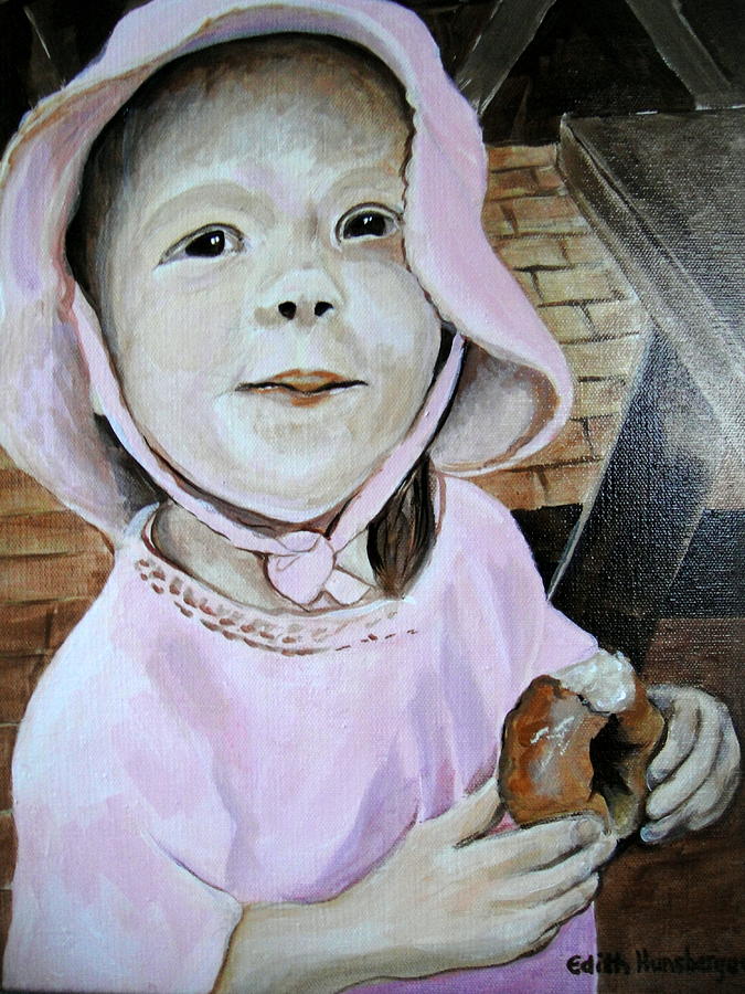 Nadia with Donut--Mmmm Painting by Edith Hunsberger