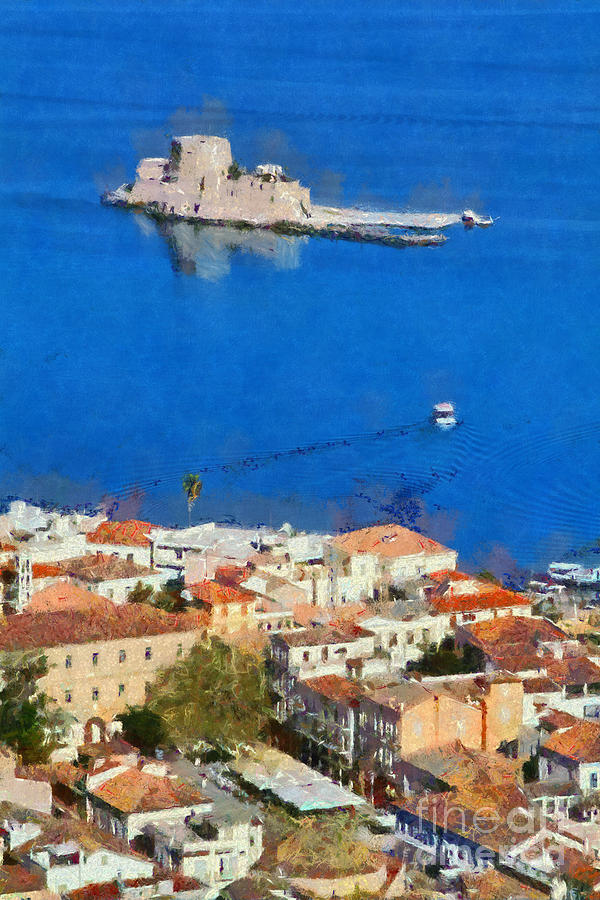Nafplio and Bourtzi fortress Painting by George Atsametakis