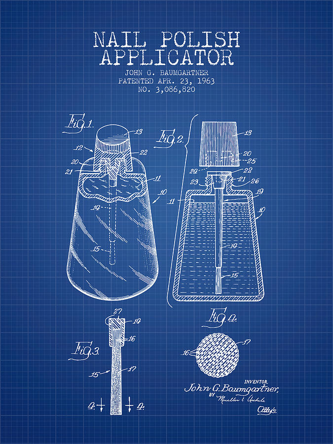 Vintage Digital Art - Nail Polish Applicator patent from 1963 - Blueprint by Aged Pixel