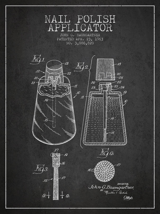 Vintage Digital Art - Nail Polish Applicator patent from 1963 - Dark by Aged Pixel