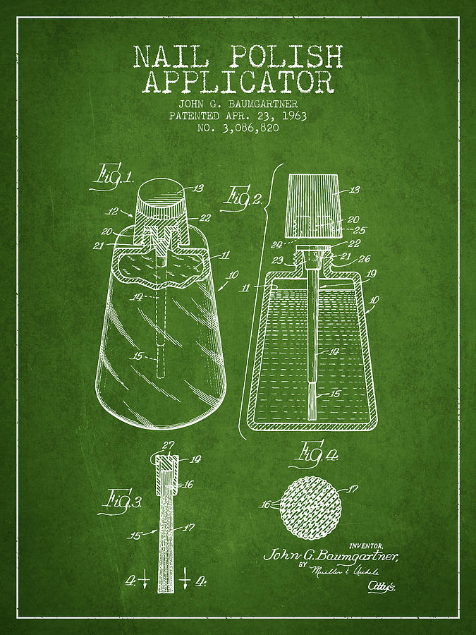 Vintage Digital Art - Nail Polish Applicator patent from 1963 - Green by Aged Pixel