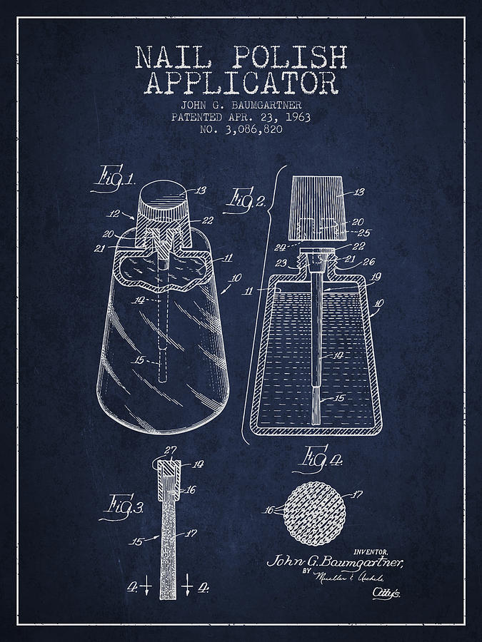 Vintage Digital Art - Nail Polish Applicator patent from 1963 - Navy Blue by Aged Pixel