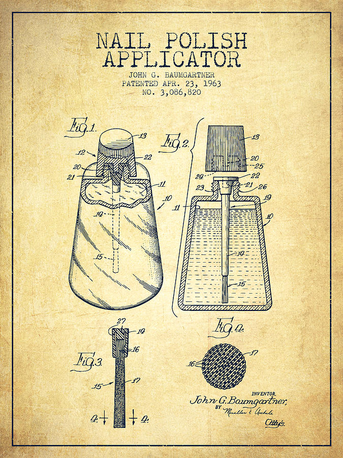 Vintage Digital Art - Nail Polish Applicator patent from 1963 - Vintage by Aged Pixel