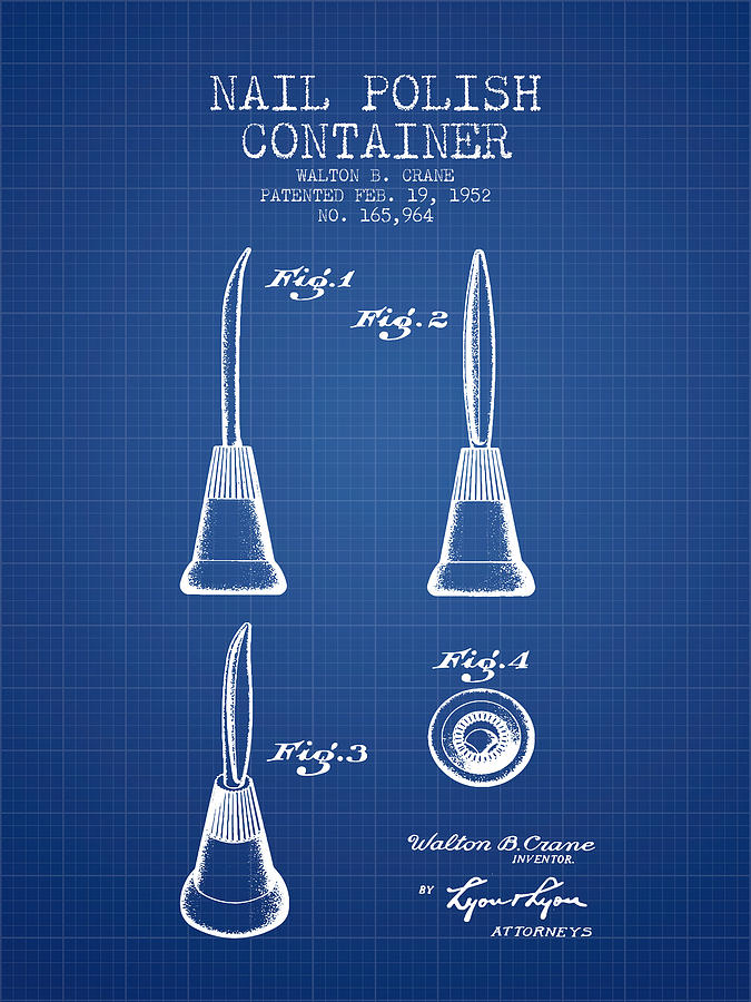 Vintage Digital Art - Nail Polish Container Patent from 1952 - Blueprint by Aged Pixel