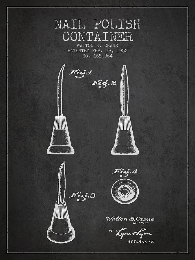 Vintage Digital Art - Nail Polish Container Patent from 1952 - Charcoal by Aged Pixel