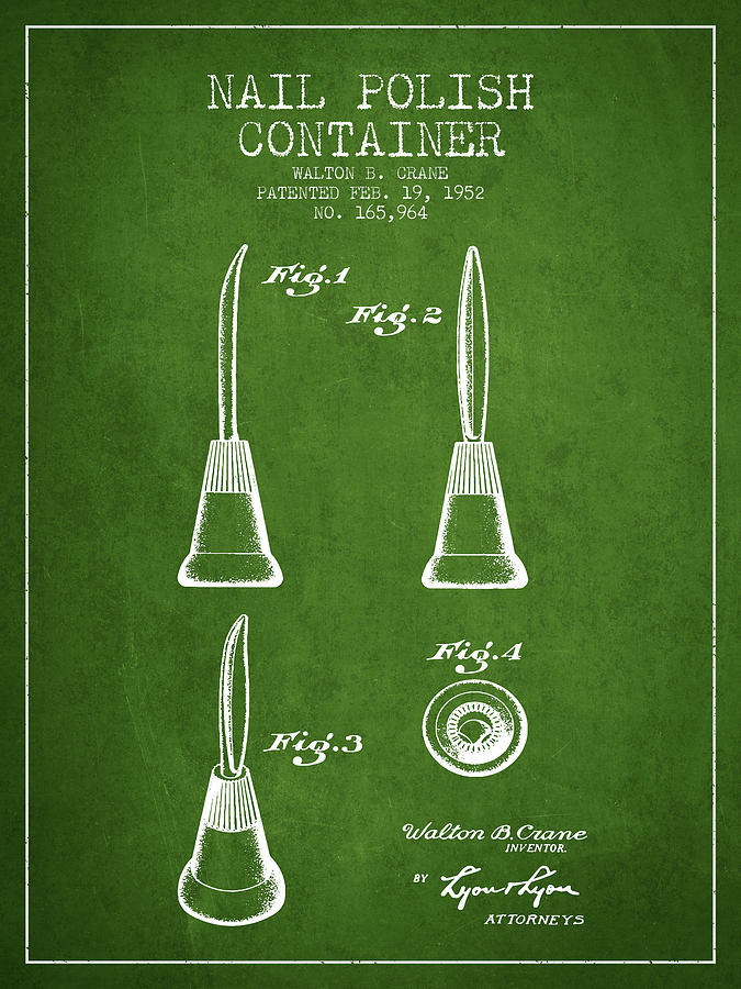 Vintage Digital Art - Nail Polish Container Patent from 1952 - Green by Aged Pixel