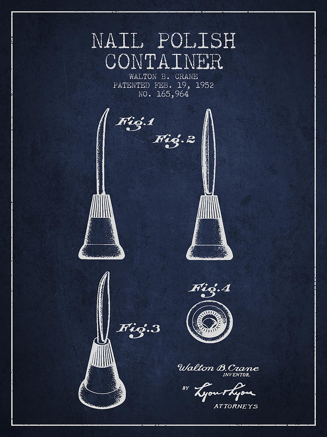 Vintage Digital Art - Nail Polish Container Patent from 1952 -Navy Blue by Aged Pixel