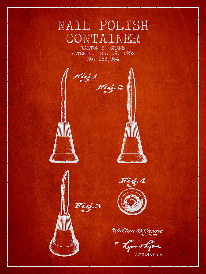 Vintage Digital Art - Nail Polish Container Patent from 1952 - Red by Aged Pixel