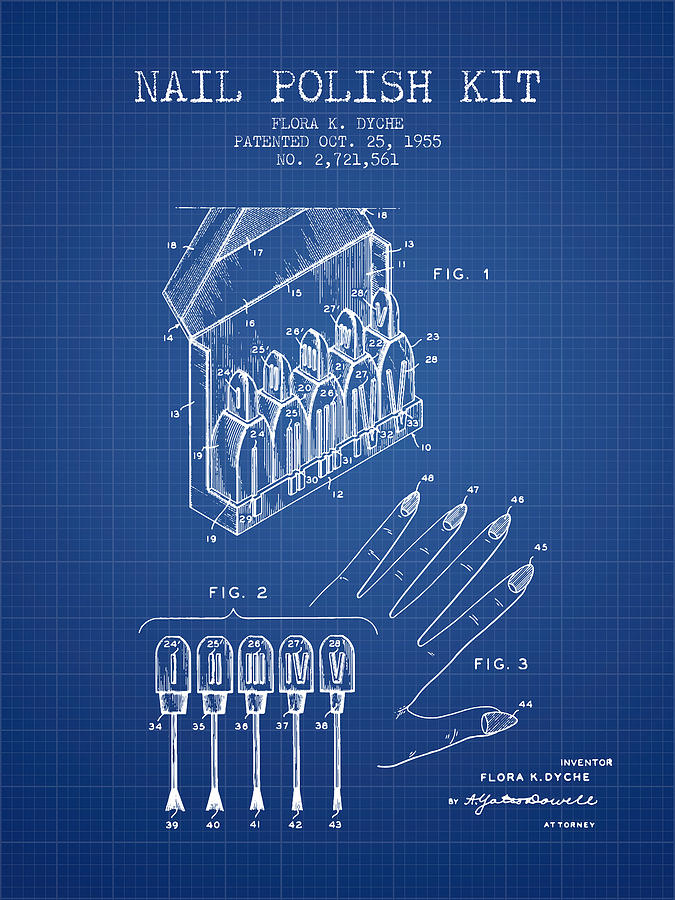 Vintage Digital Art - Nail Polish Kit patent from 1955 - Blueprint by Aged Pixel