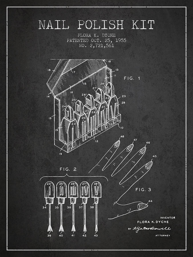 Vintage Digital Art - Nail Polish Kit patent from 1955 - Charcoal by Aged Pixel