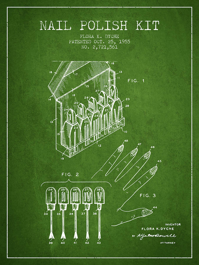 Vintage Digital Art - Nail Polish Kit patent from 1955 - Green by Aged Pixel