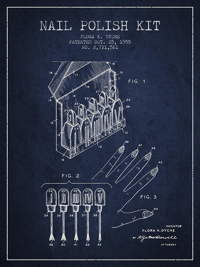 Vintage Digital Art - Nail Polish Kit patent from 1955 - navy Blue by Aged Pixel