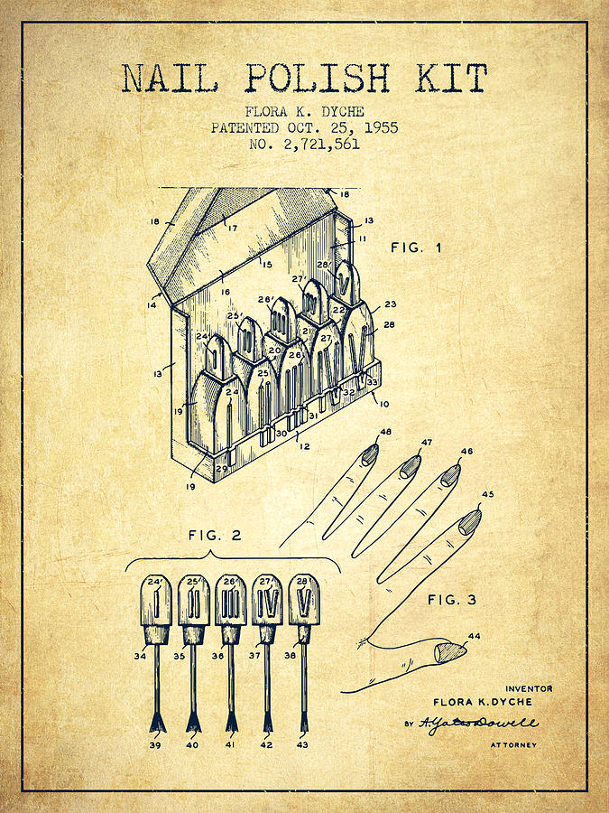 Vintage Digital Art - Nail Polish Kit patent from 1955 - Vintage by Aged Pixel