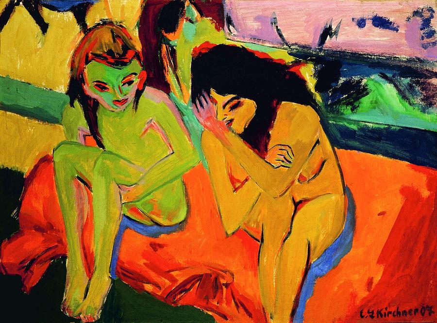 Ernst Ludwig Kirchner Painting - Naked Girls Talking by Ernst Ludwig Kirchner