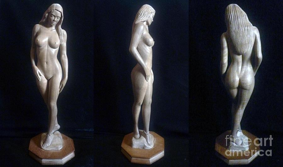 Naked Seduction - Wood Sculpture of Naked Woman Sculpture by Ronald Osborne
