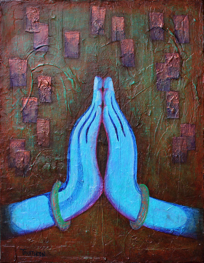 Namaste Hands Painting - Namaste with Peace by Amy Tanathorn