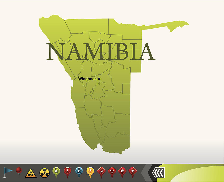 Namibia map with navigation icons Drawing by Stock_art