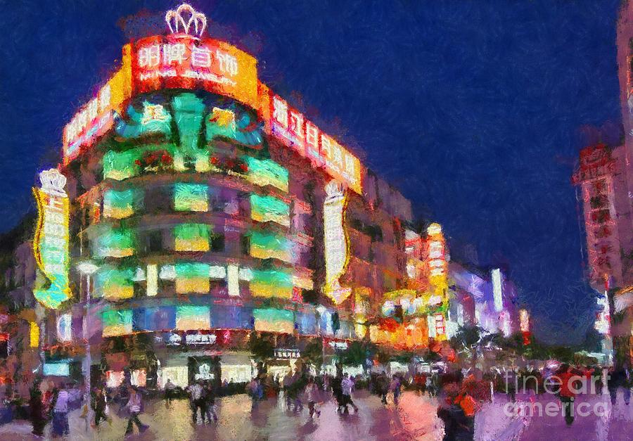 Nanjing road in Shanghai Painting by George Atsametakis