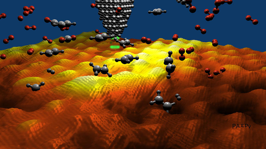 Nano Molecules On Graphene, Stm Photograph by Science Source