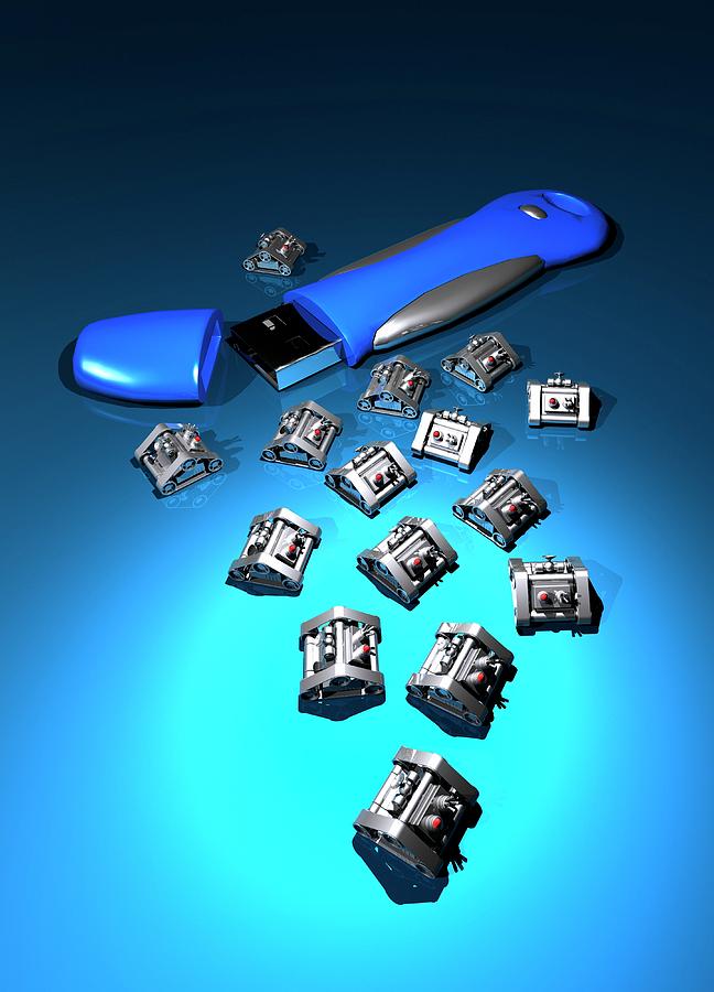 Blue Background Photograph - Nanomachines And Usb Drive by Victor Habbick Visions/science Photo Library