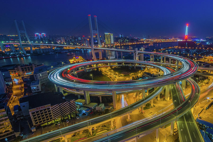 Nanpu Bridge At Night by Rwp Uk