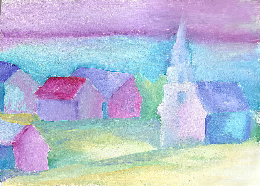 Nantucket Harbor Church Cottages Sunset Painting By Bodencourt