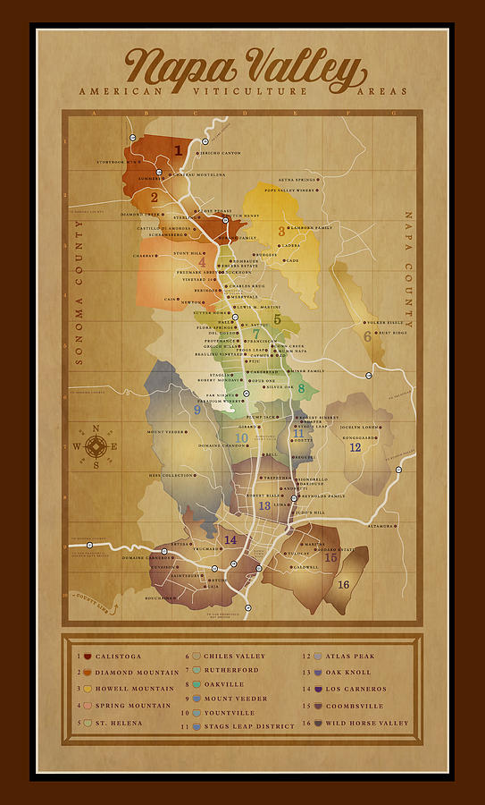 Wine Digital Art - Napa Valley AVA Map by Marcus Bell