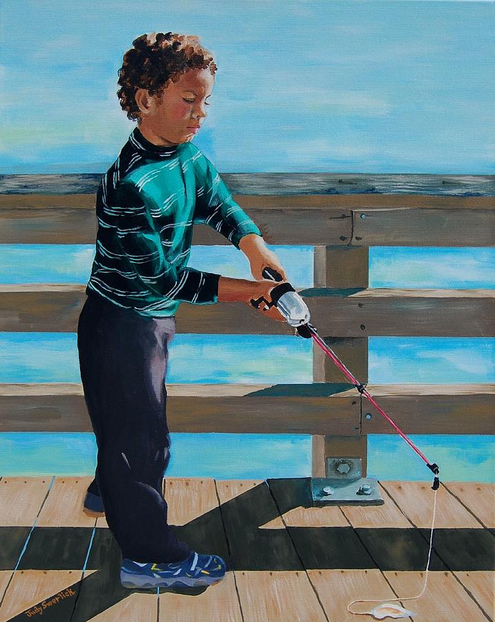 Fishing Painting - Naples Boy Fishing by Judy Swerlick