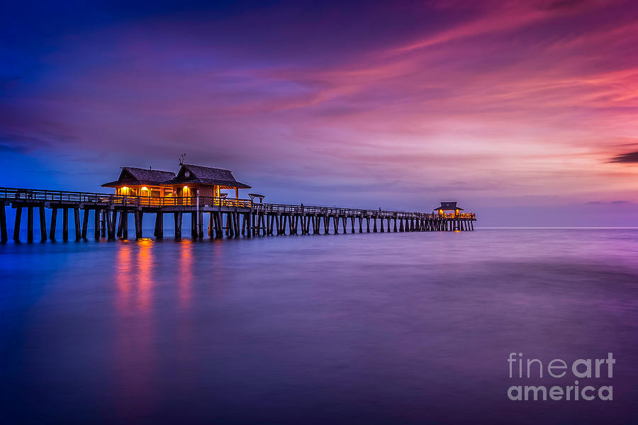 Naples Pier Purple Sunset Photograph by Hans- Juergen Leschmann