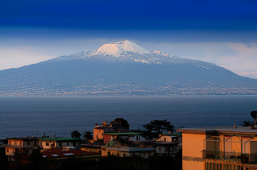 Naples Vesuvio vulcan with snow Photograph by Enrico Pelos