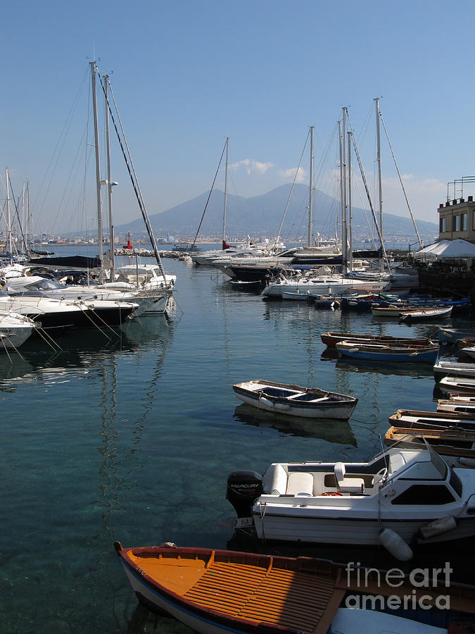 Summer Photograph - Naples Yacht Port with Vesuvius by Kiril Stanchev