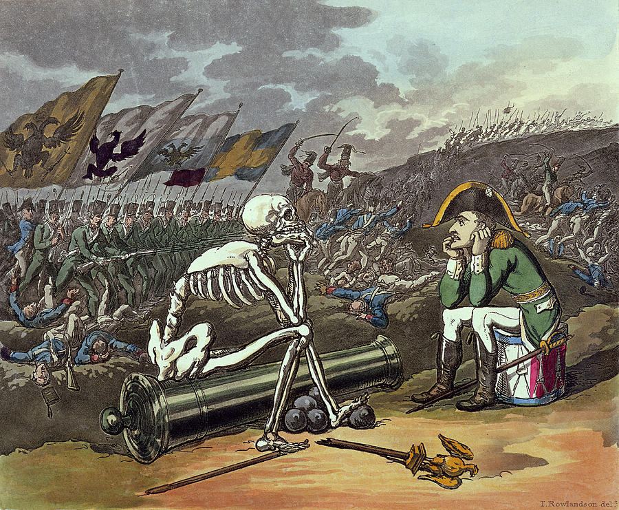 Cartoon Photograph - Napoleon And Skeleton, 18th Coloured Lithograph by Thomas Rowlandson
