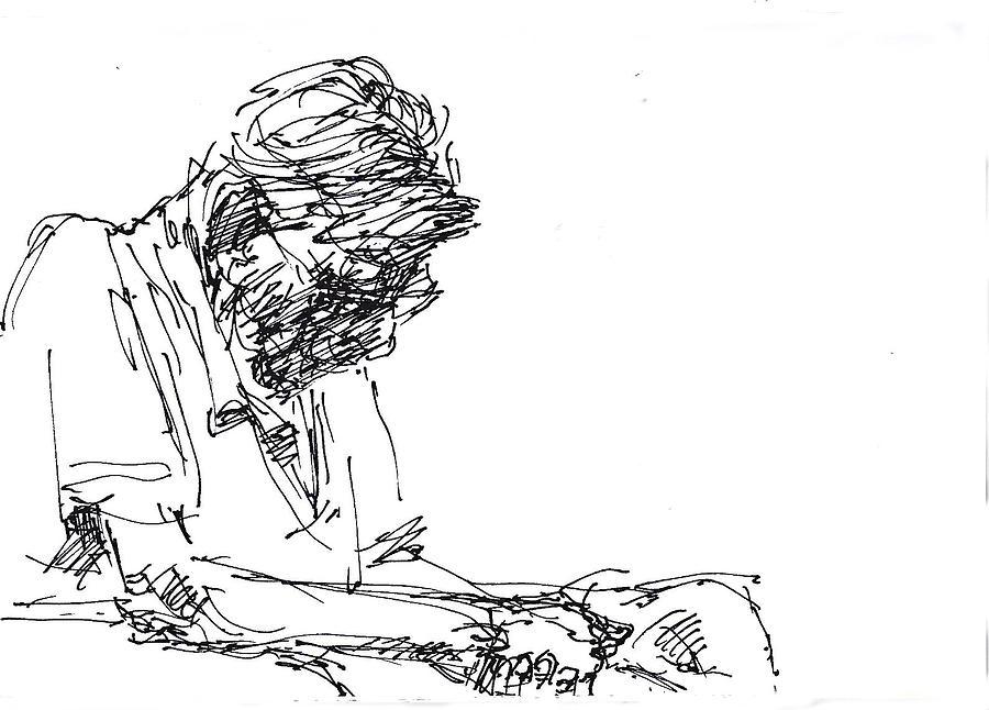 Sketch Drawing - Napping At Waiting Room by Ylli Haruni