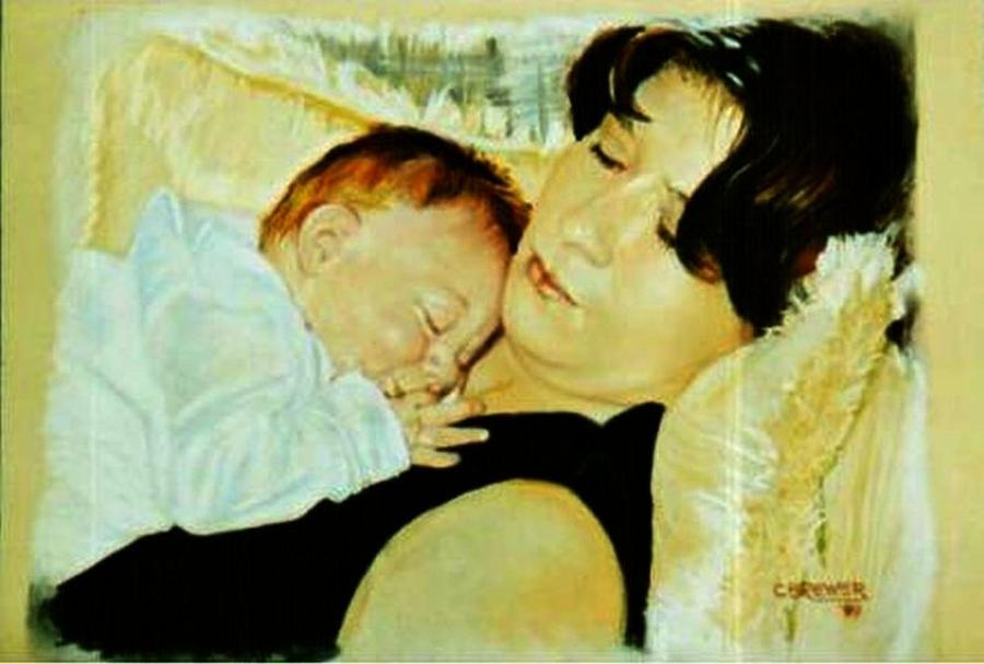 Napping on Mama Painting by Cyndi Brewer