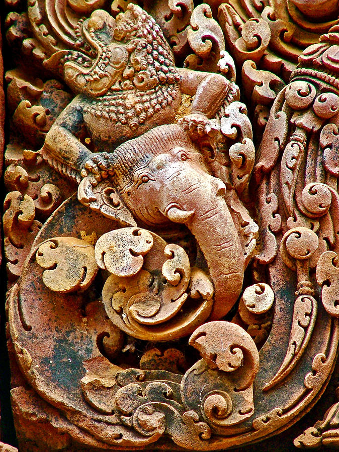 Narasimba Elephant Incarnation of Vishnu at Bantheay Srei in Angkor Wat Archeologial Park-Cambodia Photograph by Ruth Hager