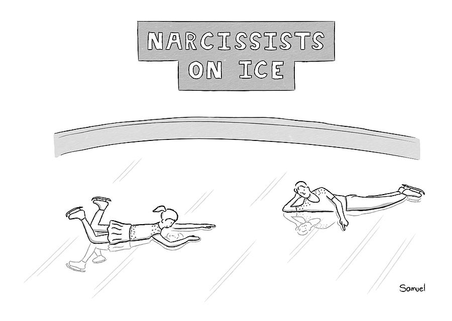 Narcissists On Ice -- Two Figure Skaters Stare Drawing by Jacob Samuel