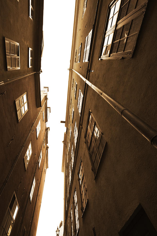 Summer Photograph - Narrow alley seen from below - sepia by Ulrich Kunst And Bettina Scheidulin