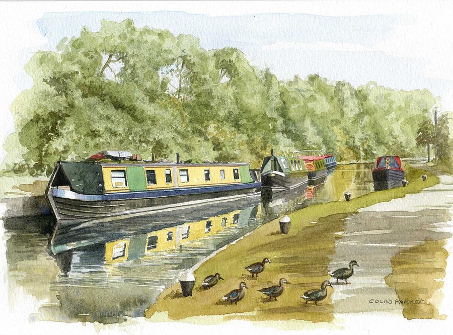 Narrow boats on the Grand Union canal Painting by Colin Parker