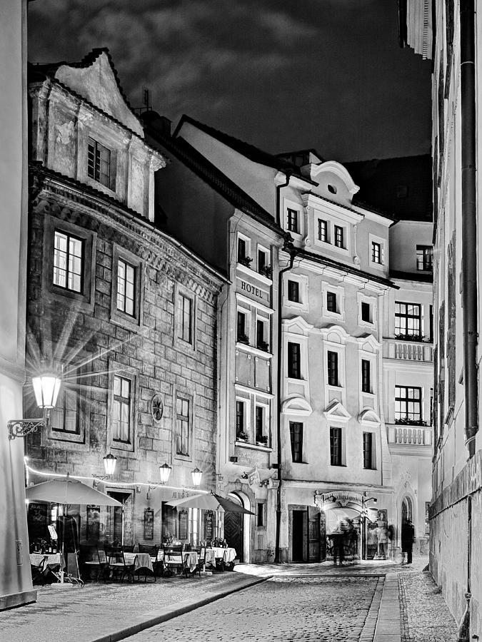 Architecture Photograph - Narrow Street at Night / Prague by Barry O Carroll