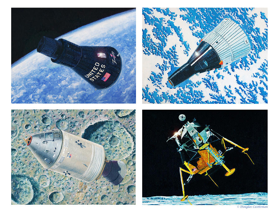 Space Painting - NASA Manned Spacecraft of the 1960s. by Douglas Castleman