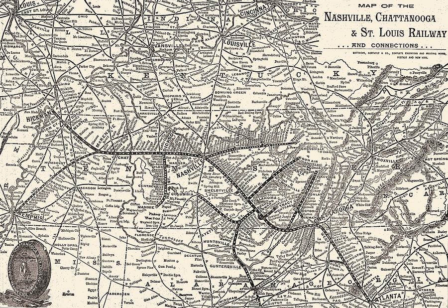 Nashville Railway Map Vintage Mixed Media by Dan Sproul