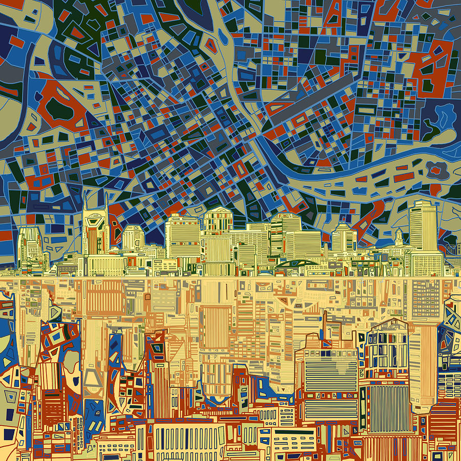 Nashville Painting - Nashville Skyline Abstract 9 by Bekim M