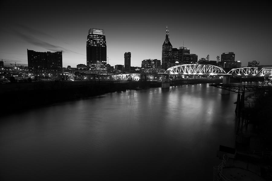 Nashville Photograph - Nashville Skyline Black and White by John Magyar Photography