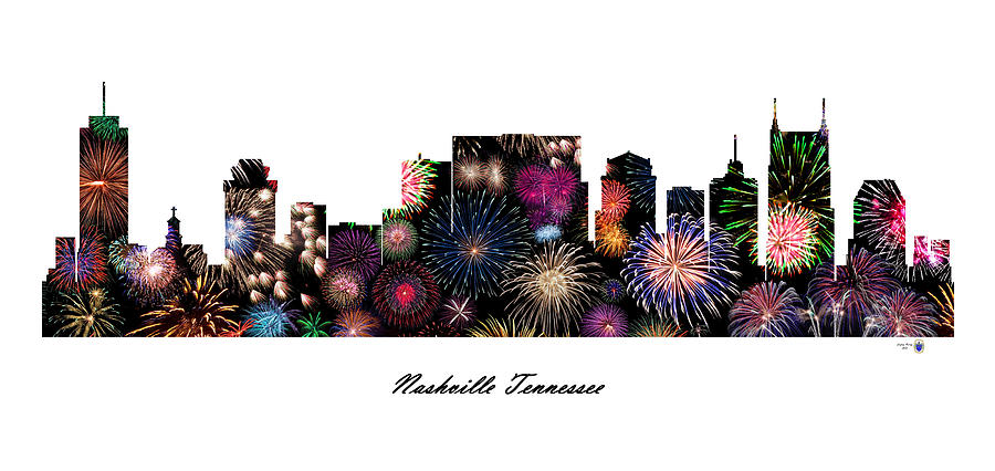 Nashville Tennessee Fireworks Skyline Digital Art by Gregory Murray